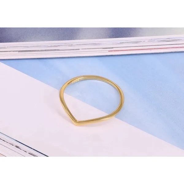 14k‎ Gold Filled S925 V Shaped Curve Band Ring, Size 6 - Image 8