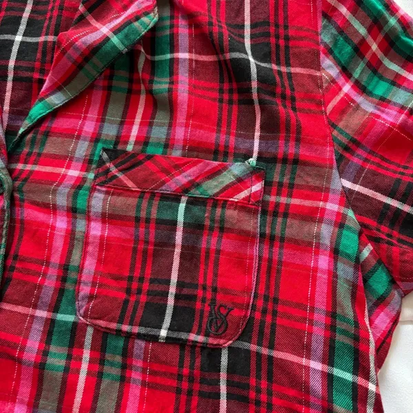 Victoria's Secret Red Green Plaid Flannel Pajama Top Pjs Womens XS Holiday - Image 5