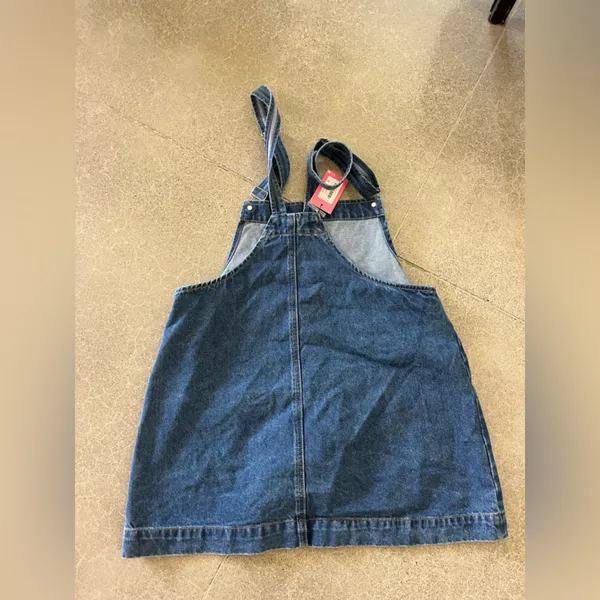 Edikted Blue Denim Overall Mini Dress - Image 4