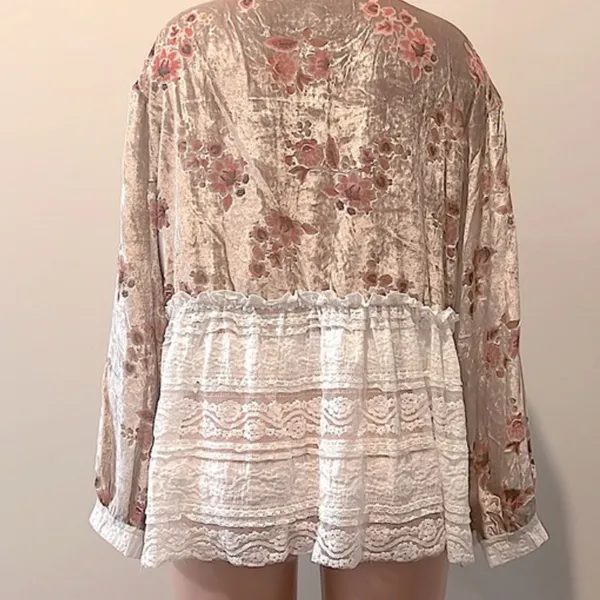 POL Velvet Burnout Lace Combo Embellished Tunic in Beige Combo sz medium - Image 9