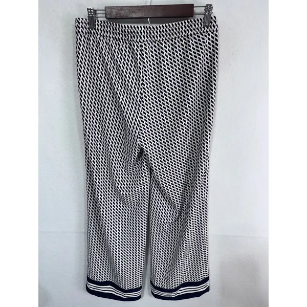 Talbots 2 Navy White‎ Blue Geometric Print Wide Leg Pants Women's Career Chic - Image 5