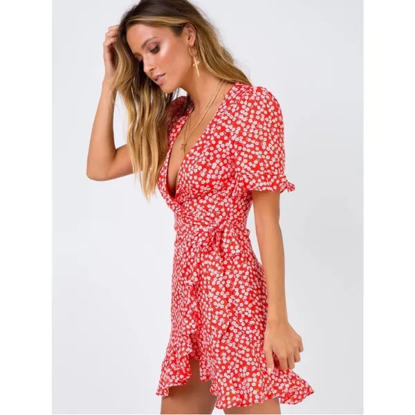 Princess Polly Poppy Moore Floral Mini Dress in Red Size 4 - Image 2