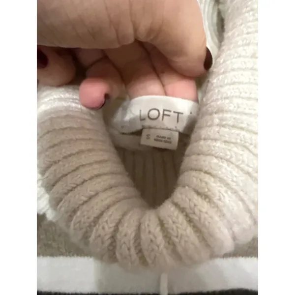 LOFT Womens Striped Cowl Neck Poncho Sweater‎ Cream Brown Tan Small - Image 7