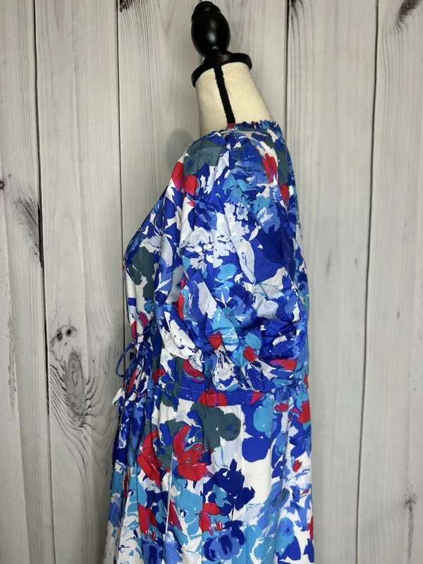 Sugarlips Floral Ginny Bubble Sleeve Midi Dress Sz M V-Neck Drawstring Waist - Image 6
