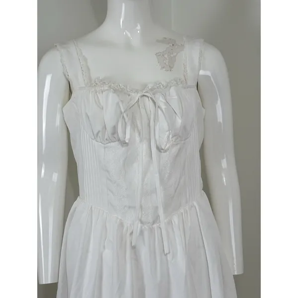 Dress White Lace Corset Fit Flare Mini Milkmaid Babydoll Cottagecore Women L - Image 5
