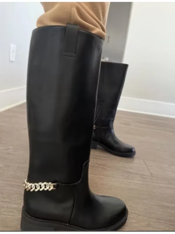 A New Day Classic Black Knee-High ridding boots with Gold Chain Accent Bobbi size 11 new - Image 2