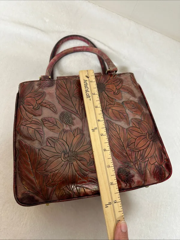 Rare vintage Embossed Brahmin Burgundy Floral Embossed Leather Satchel - Image 8