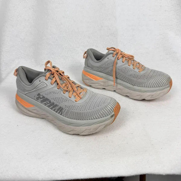 Hoka‎ Bondi 7 Running Shoes Womens 8.5 UK 7 Cushioned Road Sneakers Grey Orange - Image 5