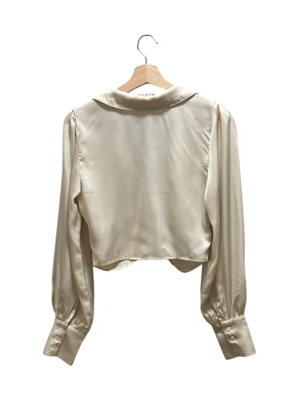Altar’d State Satin Ruched Cropped Blouse Cream Size M Neutral Coquette Romantic - Image 10