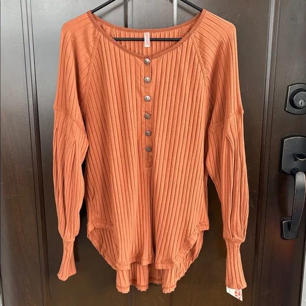 NWT Free People Movement Bella Layer Ribbed Henley Top Spiced Copper Generous XS - Image 5