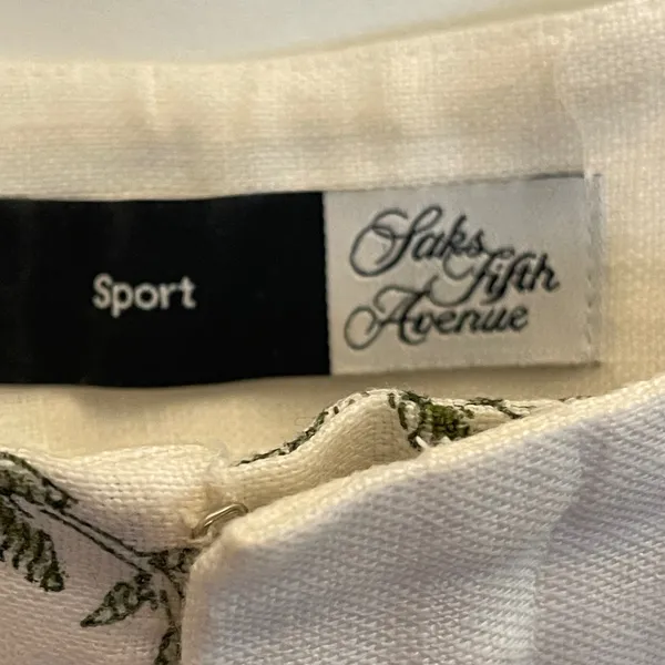 Saks Fifth Avenue Sport Linen Floral‎ Toile Pants Green Cream Size 2 Luxury - Image 4