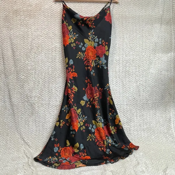 Sara Michelle 90s Style Black‎ Floral Spaghetti Strap Midi Slip Dress Small NWT - Image 5