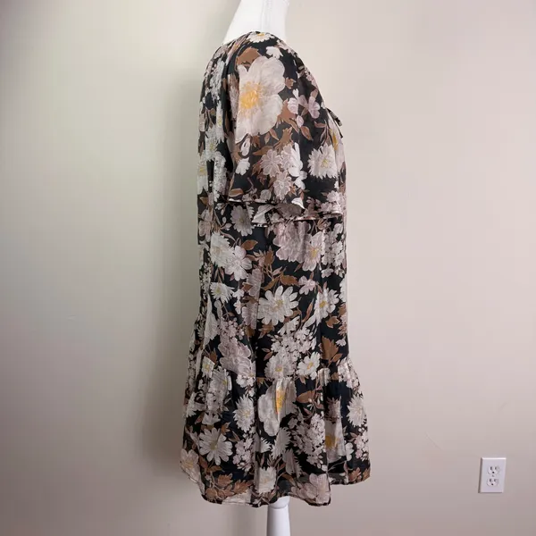 Abercrombie & Fitch Floral Floaty Trapeze Mini Dress Black Boho Tiered‎ XL NWT - Image 3