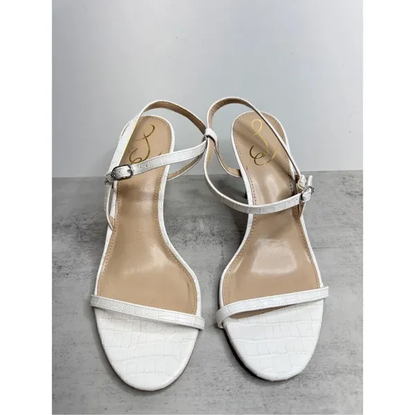 Sam Edelman Sandals Womens Size‎ 8 White Croc Embossed Faux Leather Beachy Heels - Image 4
