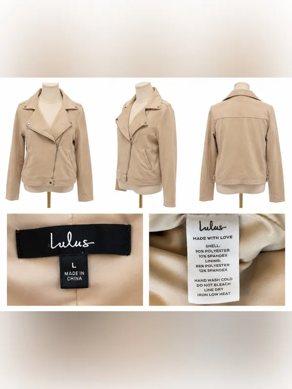 Lulus Large Beige Faux Suede Moto Jacket - Image 6
