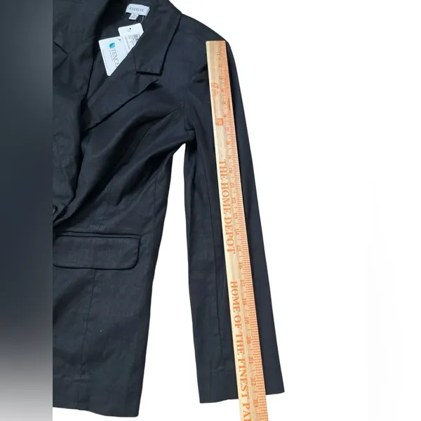 Evereve Minimalist Alexa Black Linen Double-Breasted Blazer Career Office Work - Image 6