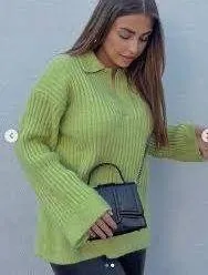 ZARA Ribbed Collar Relaxed Sweater Cardigan - Image 3