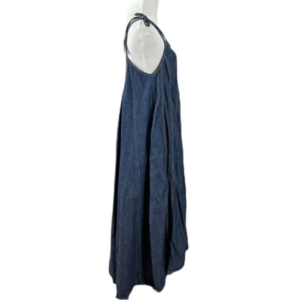 Free People Denim Dreams Midi Maxi Dress in 70s Blue Large Jean Jumper Retro - Image 9