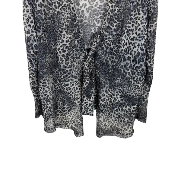 Chico's Metallic Leopard Print Sheer Mesh Tie Front Cardigan Gray Black Size XL - Image 3