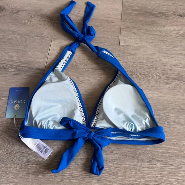 Cupshe Royal Blue Halter Bikini Top Medium Crochet Trim NWT - Image 2