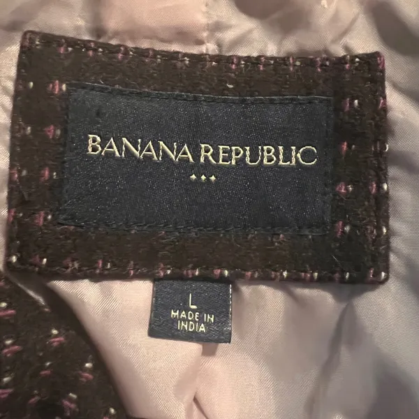 Banana Republic Womens Brown Pink Wool Blend Double Breasted Peplum Coat Large - Image 3