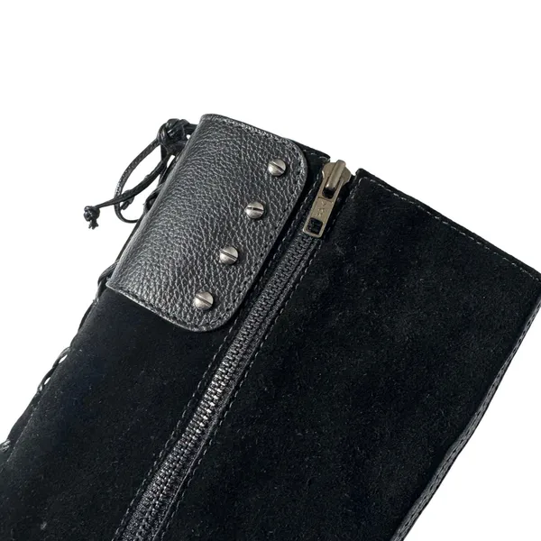 Cole Haan Vtg Y2K Black‎ Suede Faux Leather Strap Zip Tall Boot Heel Womens 6 - Image 7