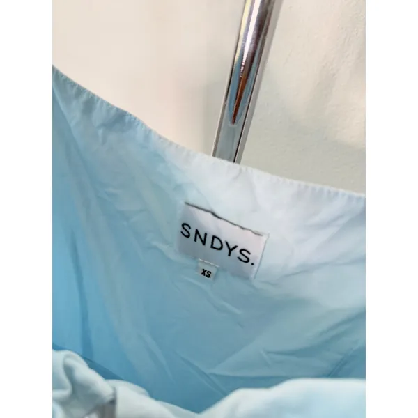 SNDYS Alessia Drop Waist Midi Dress Baby Blue Gathered Bust XS - Image 5