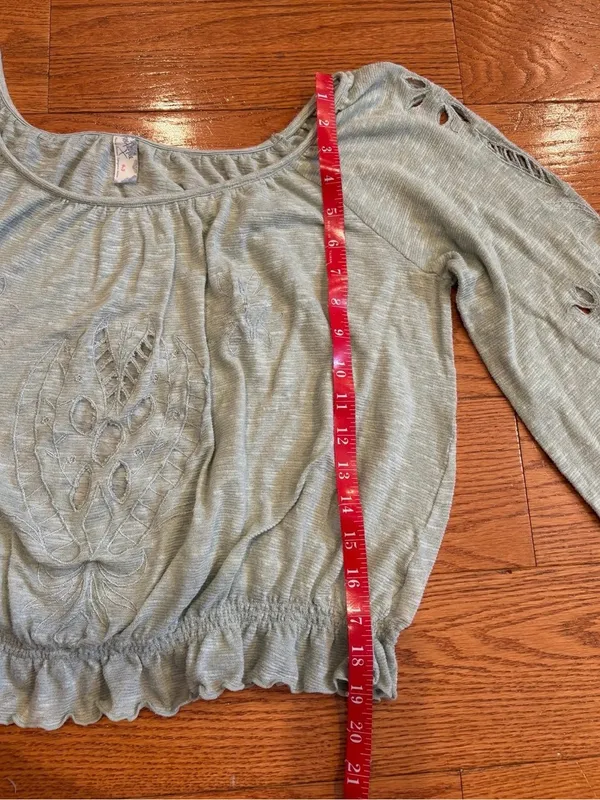 Free People Light Mint Green Peasant Crop Top Boho Cottagecore Small - Image 6