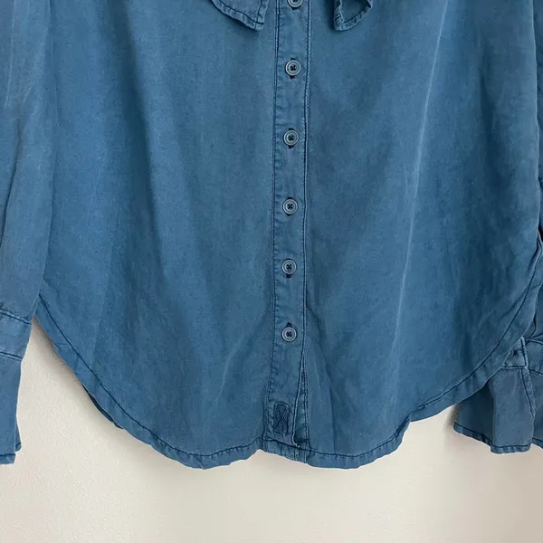 Free People Amber Chambray Ruffle Blouse (Size S) - Image 5