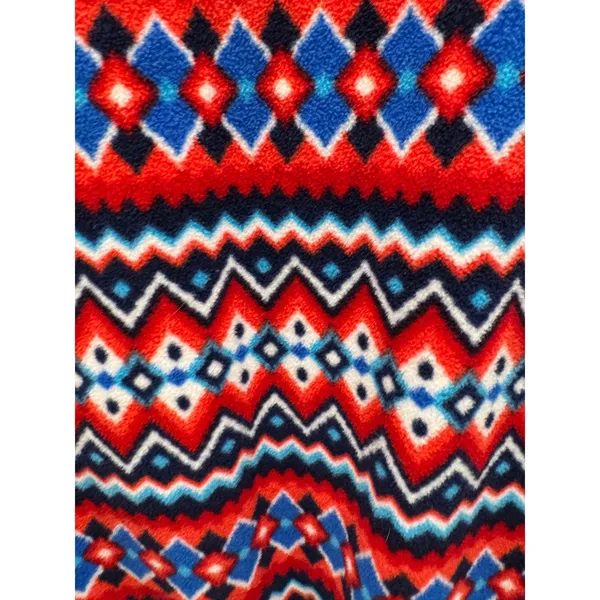 Lands' End Women's Fleece Snap Pullover Fair Isle Print Navy‎ Red Size Small - Image 2