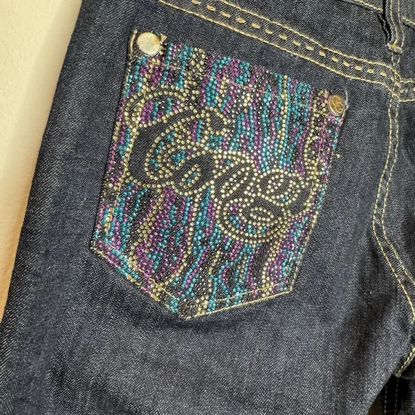 COOGI Rhinestone Embellished Butt Jeans Low Rise Straight‎ Leg Sz 5/6 Y2K Blue - Image 7