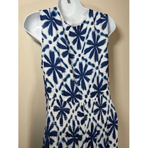 Blue and White Classic V-Neck Maxi Dress Size Medium Smocked Boho‎ Summer Resort - Image 6