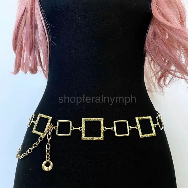 Gold Y2K Geometric Open Square Waist Chain Belt, Fits 22.5-41 Inches, X7GA1299 - Image 2