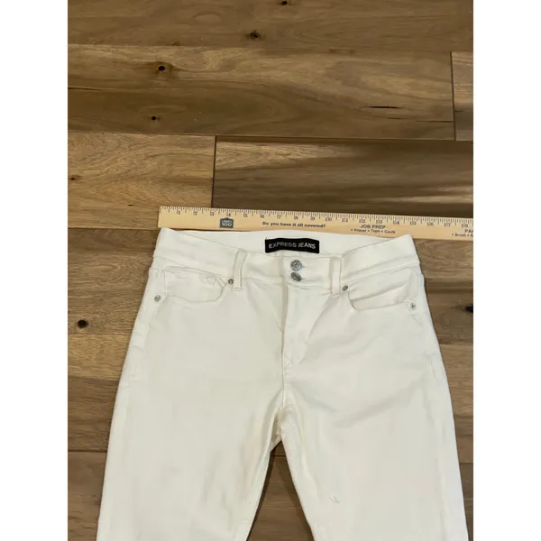 Express Jeans Cropped Denim Legging Size 8R Mid Rise Frayed Hem - Image 4