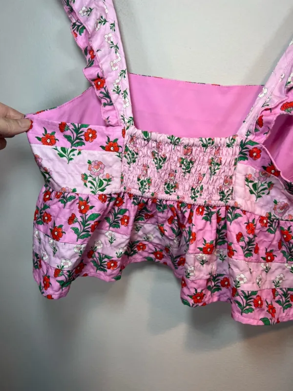 Altar'd State Floral Babydoll Tank Top Pink Red Tiered Ruffles Vacation Sz Large - Image 8