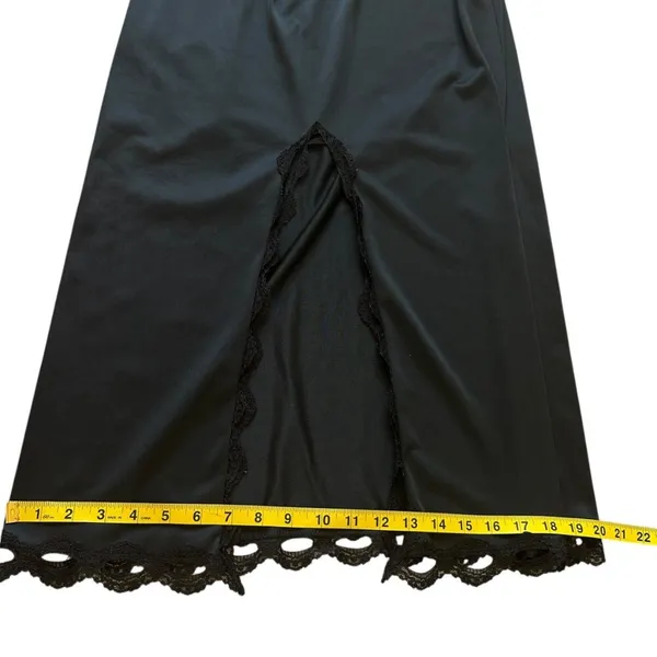 VTG 70s Maxi Half Split Slip M Lace‎ Trim Hem Romantic Goth Lace Coquette Fairy - Image 7