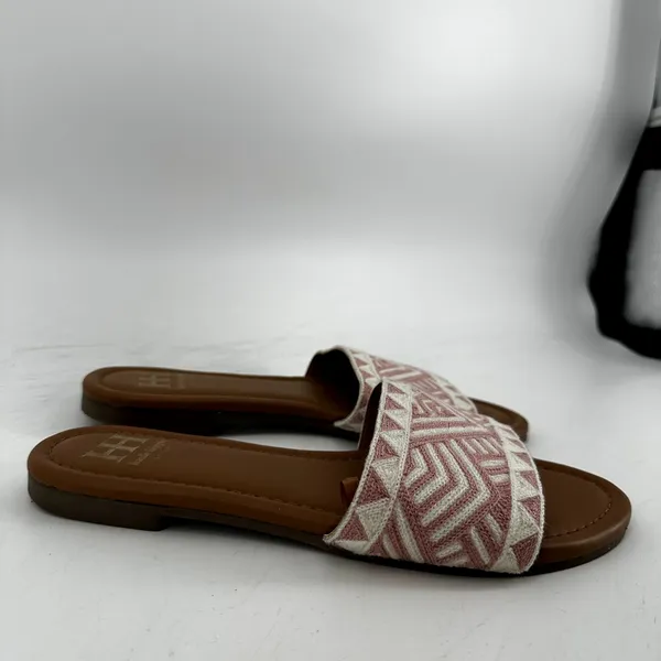 Haute Hippie Sandals Slide Wide Strap Open Toe Embroidered Aztec Print Pink 8.5 - Image 2