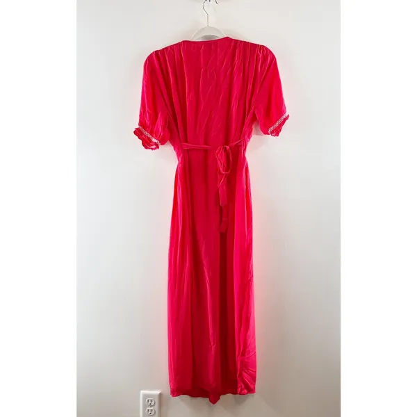 J. Crew Smocked-Trim Short Sleeve Midi Slip Dress in Crepe De Chine Red 6 - Image 5