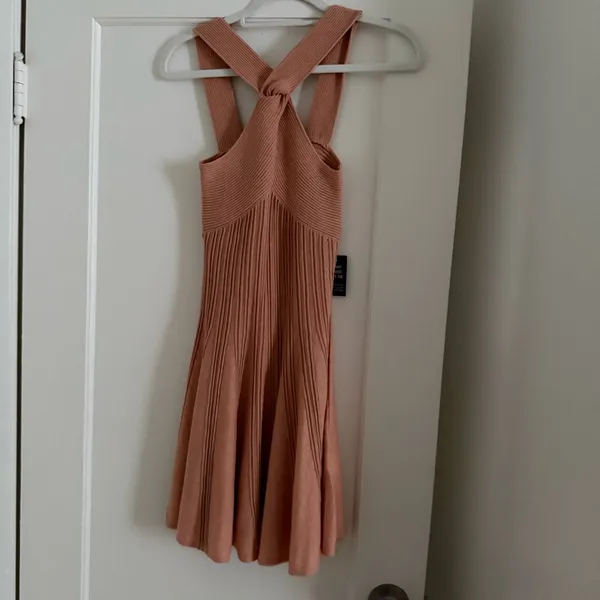 Express women’s Peach Halter Neck Cross Front shimmer Sweater Dress XSmall nwt - Image 2