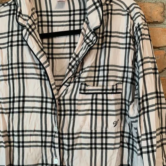 VS Victoria's Secret Plaid Flannel Sleep Dress Button Front Long‎ Sleeve Pink M - Image 2