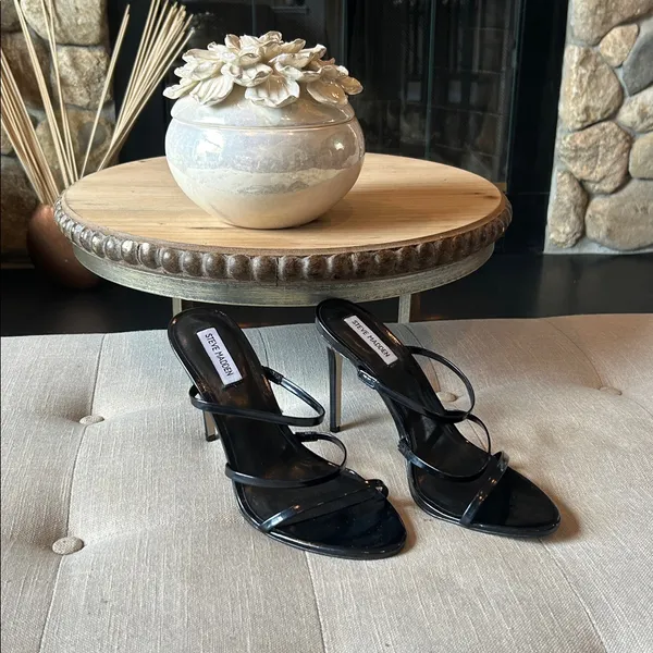 Steve Madden Kamea Black Patent Leather Strappy Slip On Heels Size 11M - Image 2