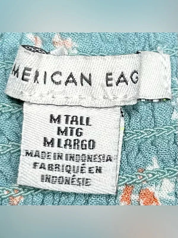 American Eagle Size M Tall Boho Smocked Floral Peasant Blue Floral Mini Dress - Image 2
