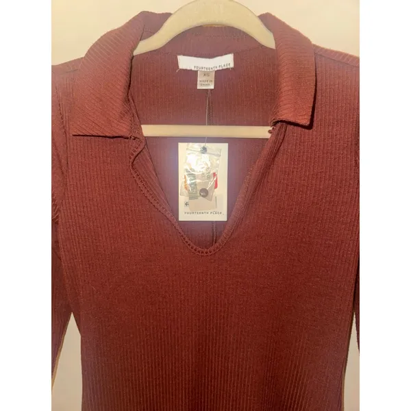 Women's FOURTEENTH PLACE Brown Long Sleeve Ribbed Dress XS - Image 9