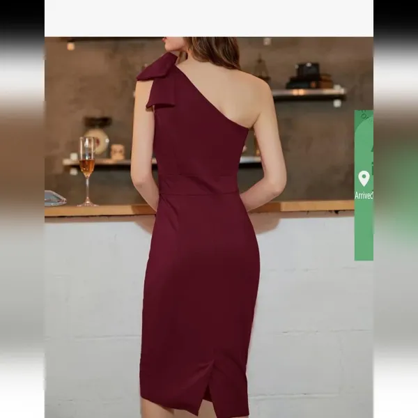Formal Sexy Bow Elegant One-Shoulder Burgundy Dress Wine Red New Witg Tags XL - Image 4