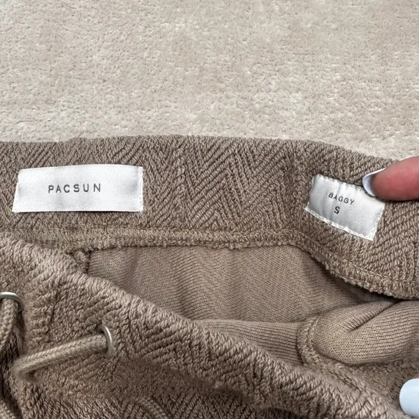 PacSun‎ Baggy Herringbone Knit Pants Taupe Brown Cotton Drawstring Womens S NEW - Image 6