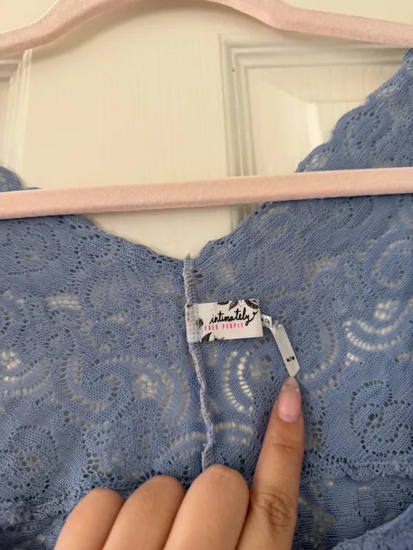 Free People Dark Periwinkle Lace Scallop Edge Top - Image 5