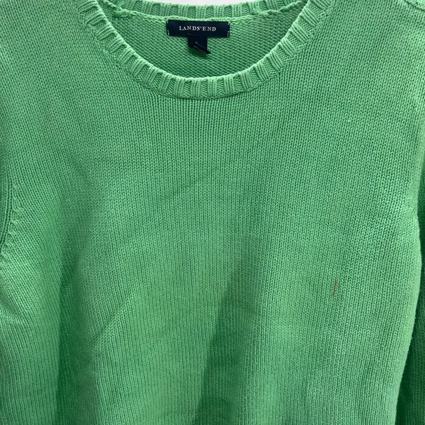 Lands' End Vibrant Green Crew Neck Sweater with‎ Button Accents - Image 2