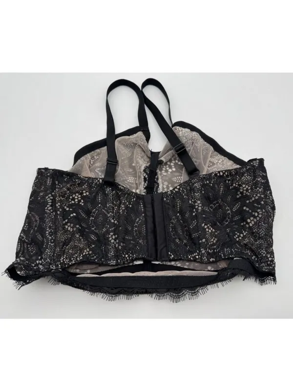Victoria's Secret Very Sexy Unlined Plunge High Neck Bra Black Floral Lace 38DD - Image 2