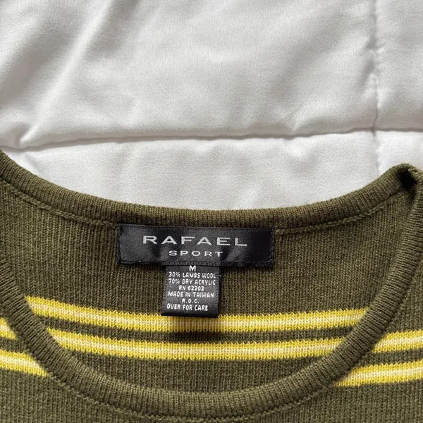 Vintage Rafael Wool Green Yellow Striped Knit Sweater Vest Sleeveless Top Medium - Image 4
