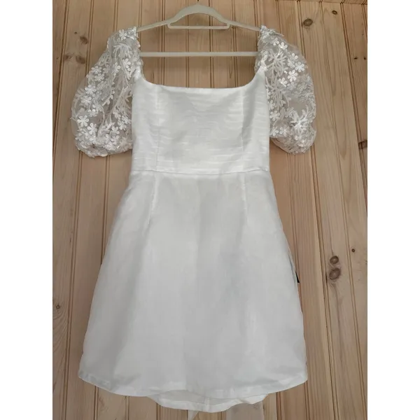 NWT Lulus Charming Potential White Organza Backless Puff Sleeve Mini Dress Sz M - Image 2